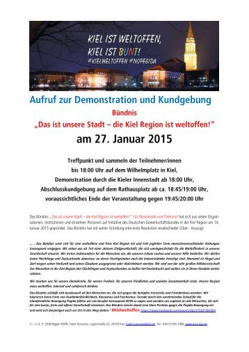 Aufruf zur Demonstration und Kundgebung am 27. Januar 2015 in Kiel