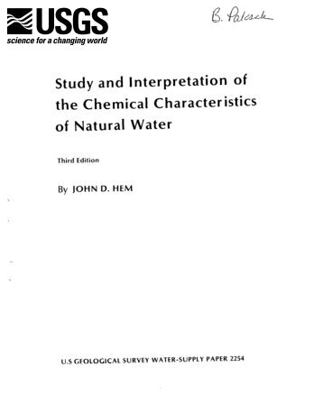 Chemical Characteristics of Natural Water - Hydrogeology Group