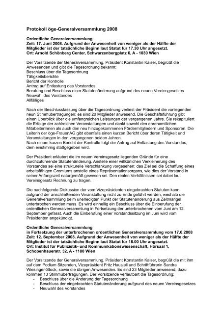 Bericht Generalversammlung 2008 - Ãsterreichische Gesellschaft ...