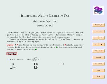 Intermediate Algebra Diagnostic Test