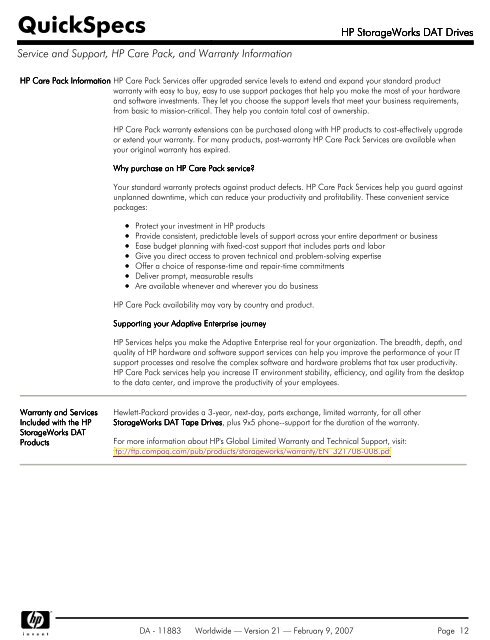 HP StorageWorks DAT Drives Datasheet - am4computers