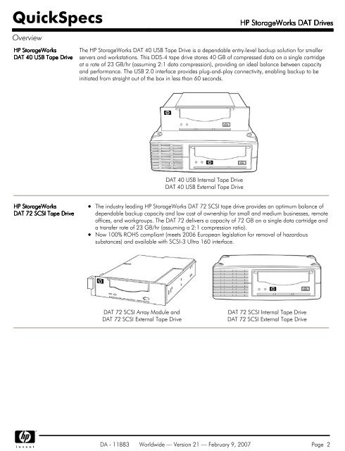 HP StorageWorks DAT Drives Datasheet - am4computers