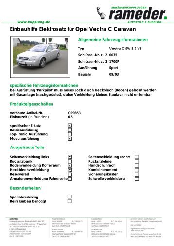 Einbauhilfe Elektrosatz fÃ¼r Opel Vectra C Caravan - Motor-Talk