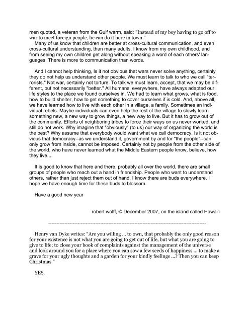 year end letter to friends, 2007 - robert's writing