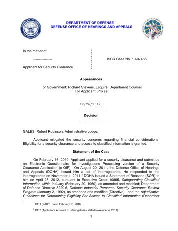 ISCR Case No. 10-07465 - United States Department of Defense