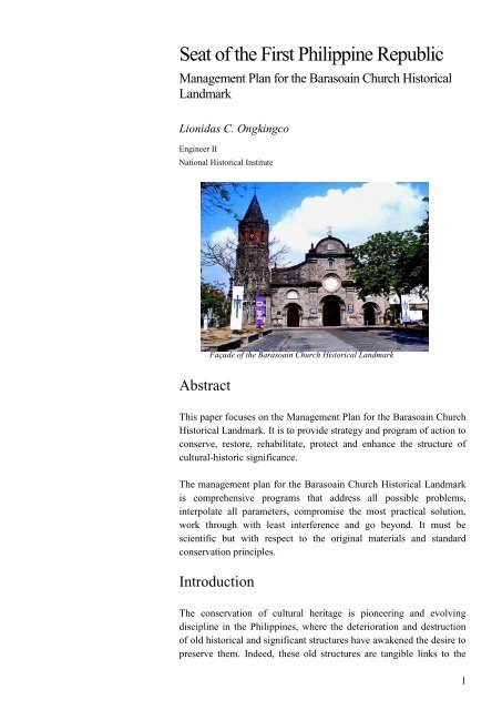Management Plan For The Barasoain Church Historical Hdm
