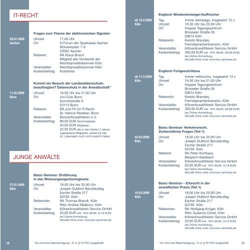 Veranstaltungen 1. Halbjahr 2009 - Rechtsanwaltskammer KÃ¶ln