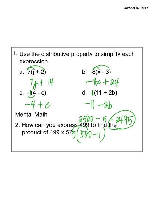 Combining like terms 1.7 -inked notes