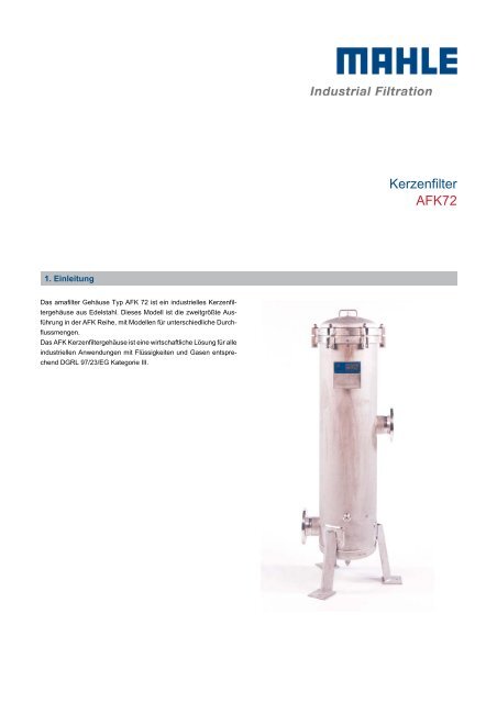 Kerzenfilter AFK72 - MAHLE Industry - Filtration