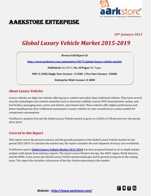 Aarkstore - Global Luxury Vehicle Market 2015-2019