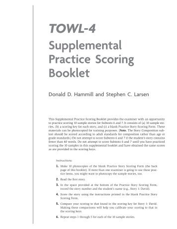 TOWL-4 Supplemental Practice Scoring Booklet (24 pages ... - Pro-Ed