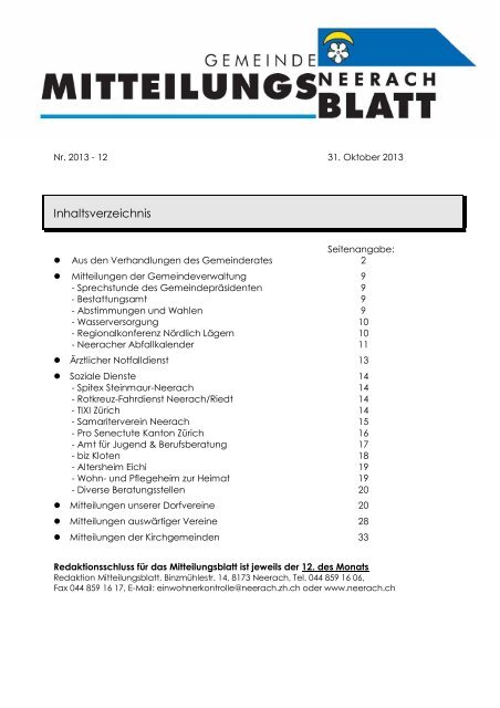 Mitteilungsblatt November 2013 [PDF, 602 KB] - Neerach