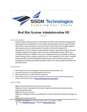 Red Hat System Administration III Syllabus - SSDN Technologies