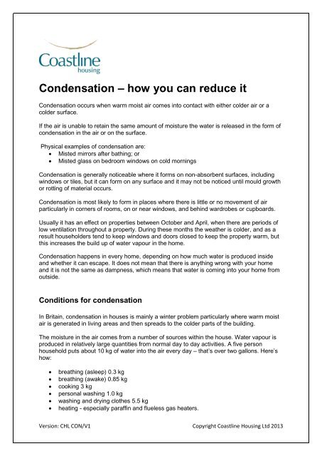 Condensation leaflet - Coastline Housing