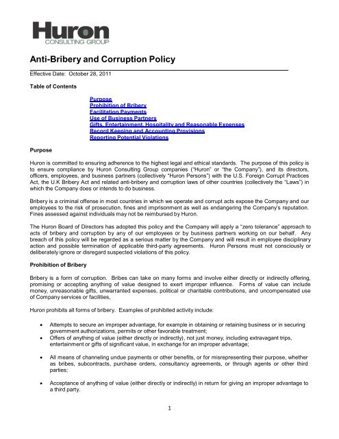 Anti-Bribery and Corruption Policy - Huron Consulting Group