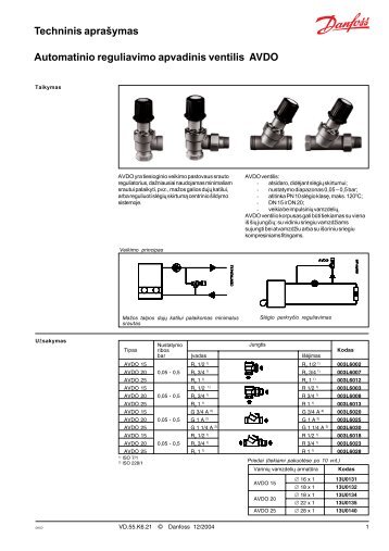 Automatinio reguliavimo apvadinis ventilis AVDO - Danfoss