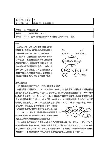 基幹化学物質合成のための金属−硫黄クラスター触媒