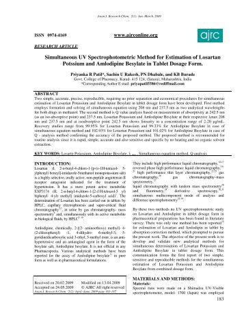 Simultaneous UV Spectrophotometric Method for Estimation of ...