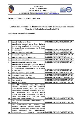 Taxe si impozite 2013 - PrimÄria Municipiului Slobozia