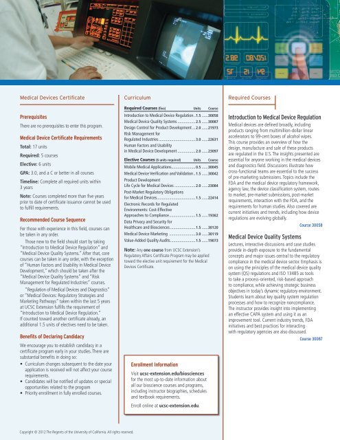 Medical Devices brochure - UCSC Extension Silicon Valley