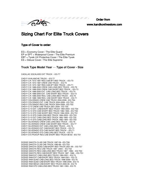 Chevy Truck Size Chart