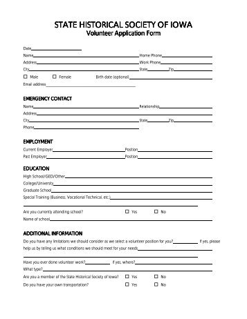 Volunteer Application Form - State Historical Society of Iowa