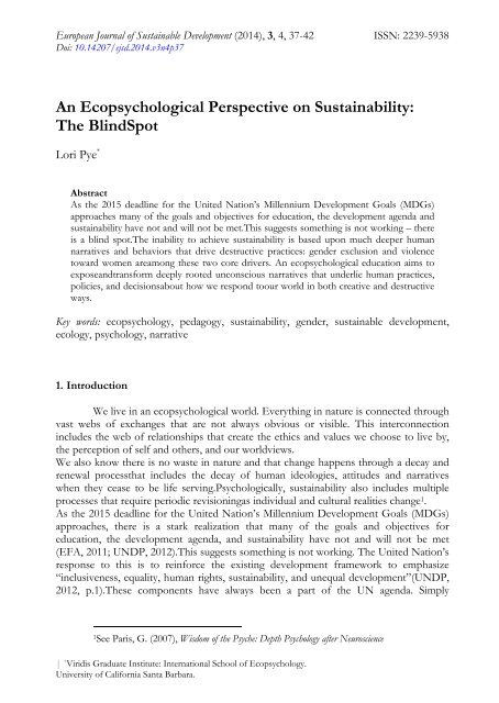 An Ecopsychological Perspective on Sustainability: The BlindSpot