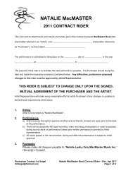 NATALIE MACMASTER - Band Contract Rider 2011 - CAMI Music LLC