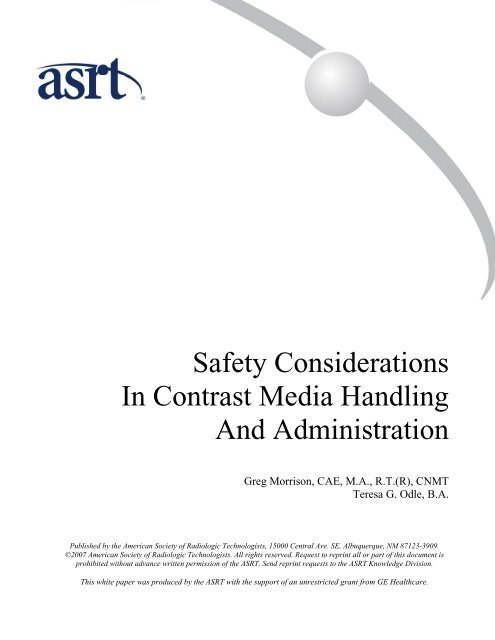 Safety Considerations In Contrast Media Handling And Administration