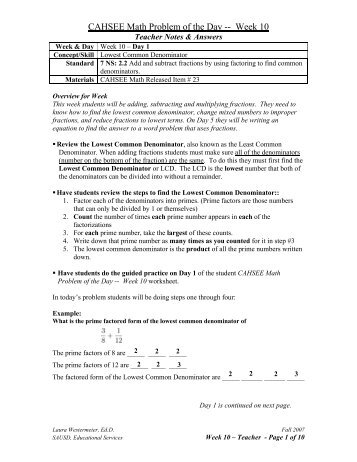 CAHSEE Math Problem of the Day -- Week 10