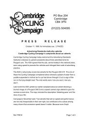 Cambridge Cycling Campaign Press release