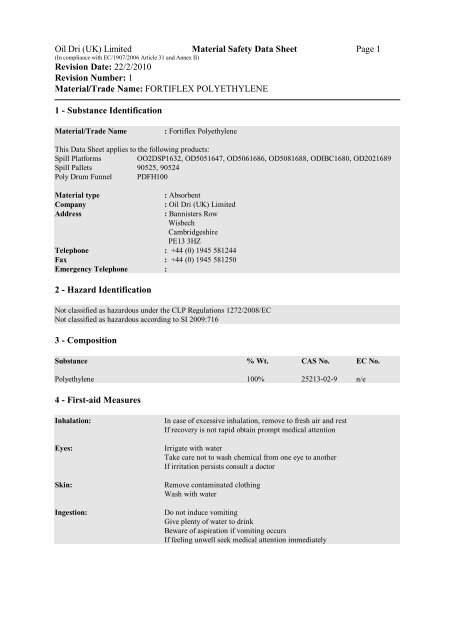 Download MSDS Sheet - Oil-Dri Uk