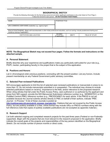 PHS 398/2590 (Rev. 06/09), Biographical Sketch Format Page