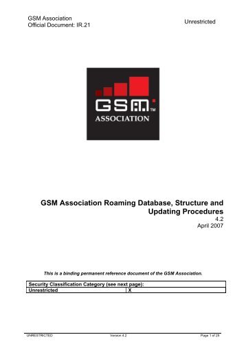GSM Association Roaming Database, Structure And Updating