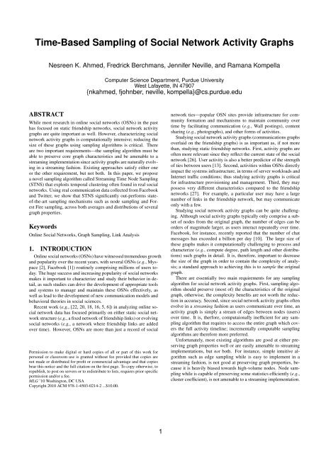 Time-Based Sampling of Social Network Activity Graphs