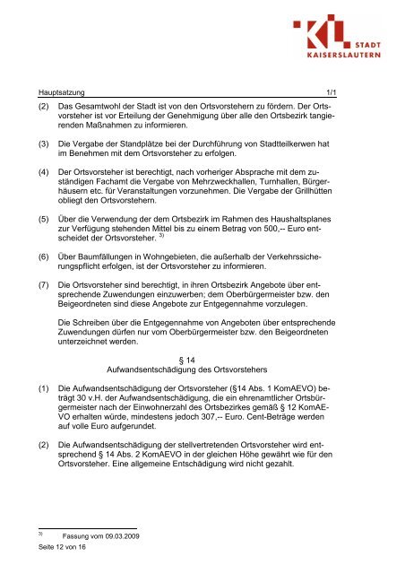 1.1 Hauptsatzung - Stadt Kaiserslautern