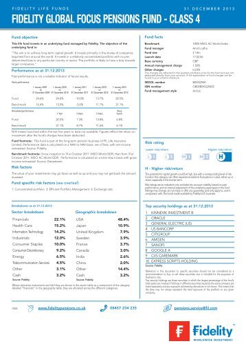 global focus pensions fund - class 4 - Fidelity Worldwide Investment