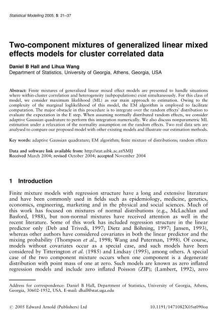 Two-component mixtures of generalized linear mixed effects models ...