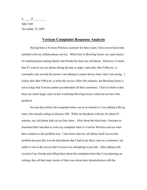 Verizon Complaint Response Analysis Gremler Net