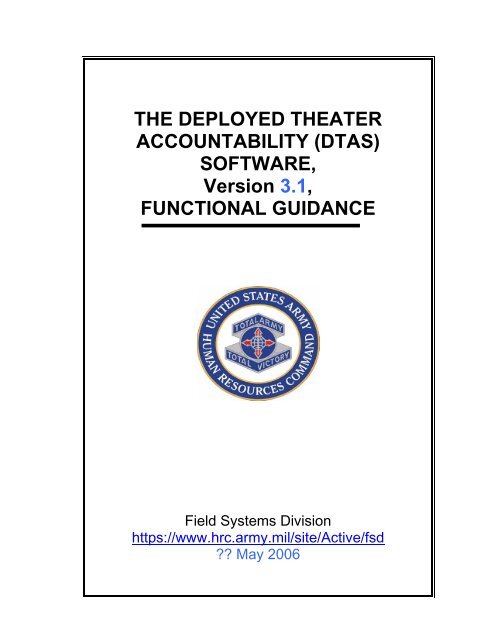 Dtas Functional Guidance Soldier Support Institute U S Army