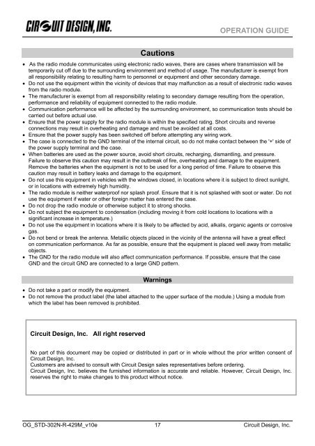 STD-302N-R 429MHz Operation Guide - Circuit Design, Inc.