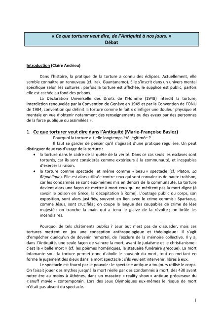 Ce que torturer veut dire de l'AntiquitÃ© Ã  nos jours.