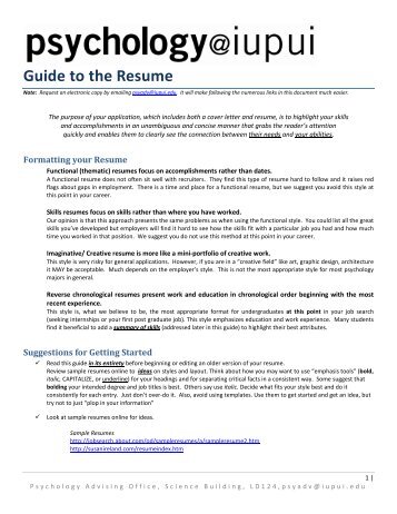 Guide to the Resume - Psychology @ IUPUI