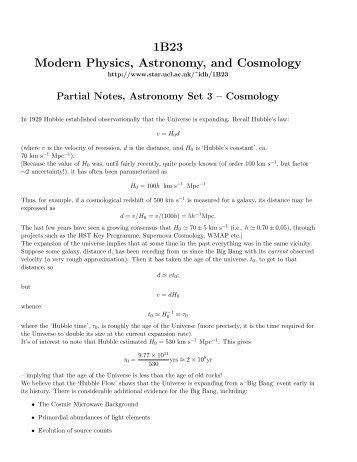 Lecture Notes â Cosmology - UCL Astronomy Group