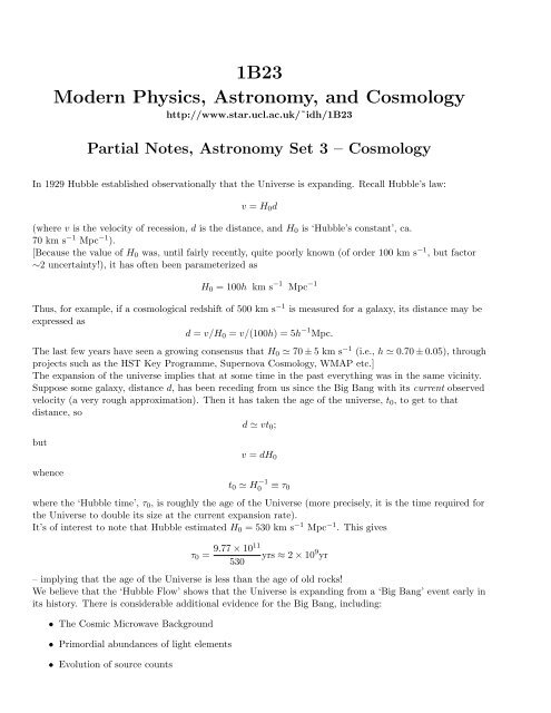 Lecture Notes â Cosmology - UCL Astronomy Group