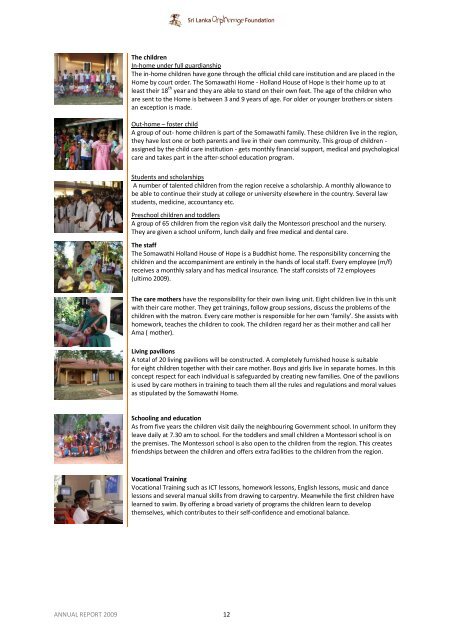 annual report 2009 - Stichting Weeshuis Sri Lanka