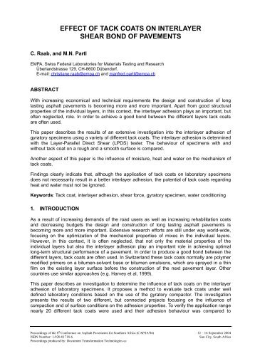 Effect of Tack Coats on Interlayer Shear Bond of Pavements