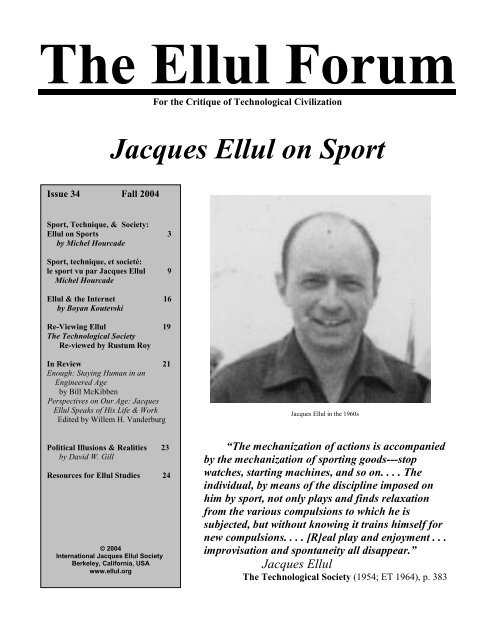 The Ellul Forum Jacques Ellul On Sport International Jacques The Ellul Forum Jacques Ellul On Sport International Jacques