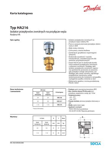 Karta katalogowa Typ HA216 - Saga