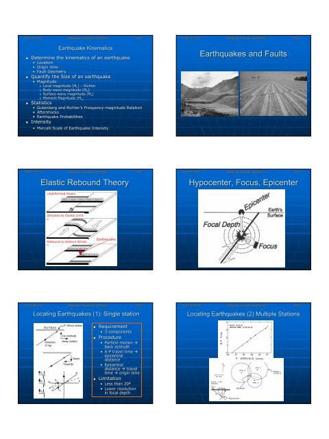 Earthquakes And Faults Elastic Rebound Theory Hypocenter Focus